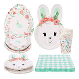 Garvee Servicio De Mesa Para 16 Personas Con Platos De Papel Biodegradables Diseño Conejo Y Huevo Verde Para Cumpleaños Y Pascua