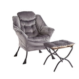 Garvee Sillón Lazy con Otomana, Sillón Lounge Moderno, Tela Transpirable, Estructura de Acero, Ergonomía para Sala y Oficina, Gris Oscuro - Gris Oscuro