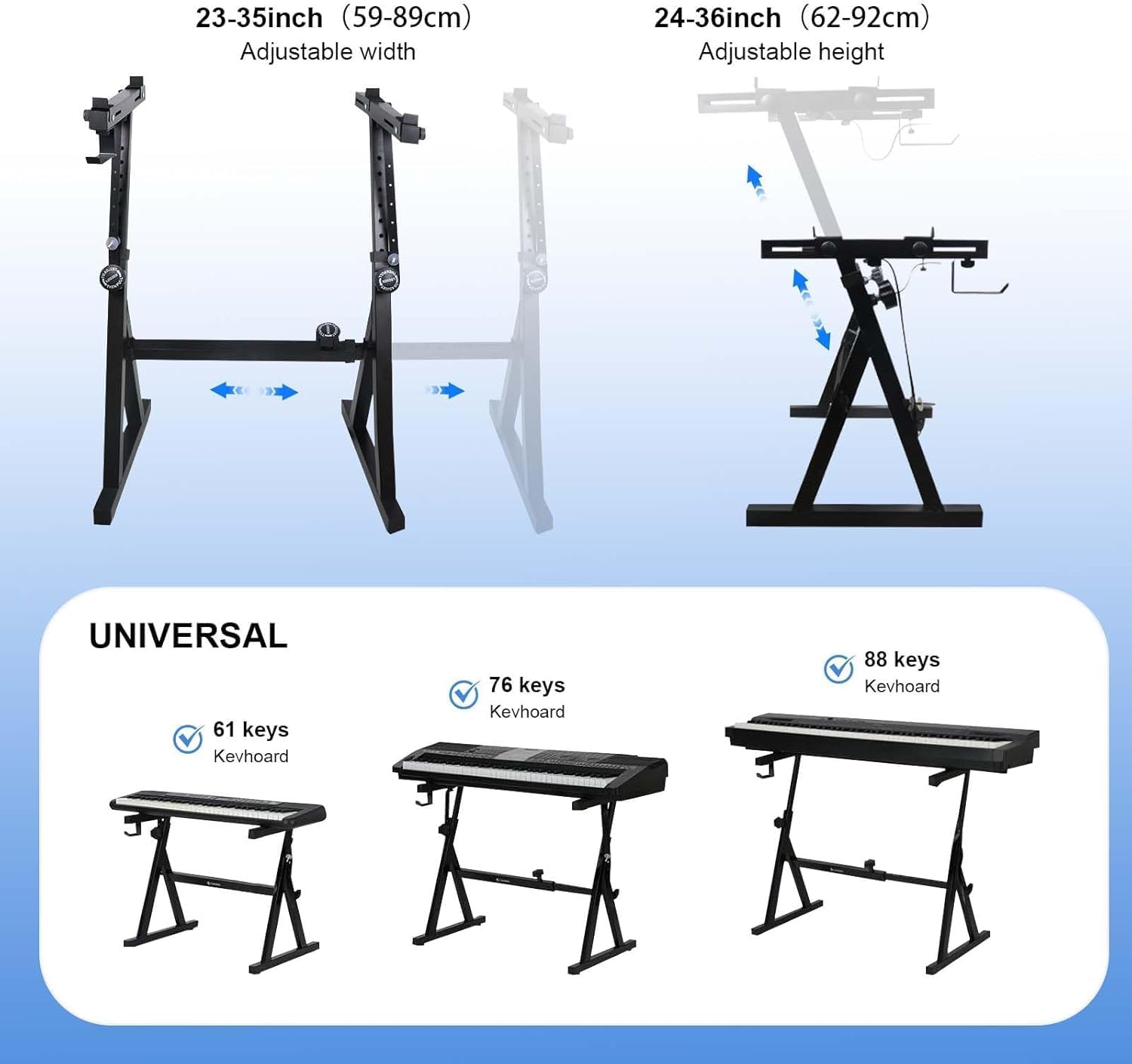 Garvee Soporte Para Teclado Piano Z Reforzado Ajustable Y Portátil Acero Resistente Antideslizante Con Protección Y Gancho Para Escenarios Y Estudios