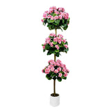 Garvee Árbol de Geranio Artificial de 152 cm con 3 Esferas de Flores de Seda y Maceta Blanca para Decoración de Terraza y Jardín, Rosa - Rosa