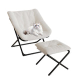Garvee Silla Lounge Plegable Comfy Chair con Marco de Acero, Peluche Sintético Ultra Suave, Base Antideslizante, Beige, Ideal para Dormitorio y Sala - Beige