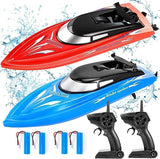 Garvee Pack de 2 Barcos RC de Alta Velocidad 10 mph ABS Recargable 3.7V 2.4GHz Azul y Rojo para Niños y Adultos - Azul & rojo