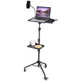 Garvee Soporte Trípode para Proyector con Ruedas y Bandejas, Altura Ajustable 58-124 cm, Metal Resistente, Bandeja Giratoria 180°, Portátil para Oficina y Hogar