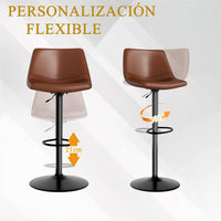 Garvee Pack de 4 Taburetes de Bar Giratorios Ajustables 61-81 cm, Cuero PU Café, Respaldo Alto Ergonómico, Base Metálica Negra, para Cocina y Comedor