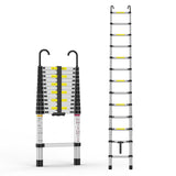 Garvee Escalera Telescópica de Aluminio 3.8 m con Ganchos Desmontables para Uso Interior y Exterior, Plegable, Portátil, Antideslizante, Capacidad 150 kg
