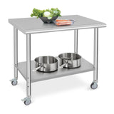 Garvee Mesa de Trabajo de Acero Inoxidable 91×61×89 cm con Estante Ajustable y Ruedas para Cocina y Restaurante, Resistente y Fácil de Limpiar, Plata - Con Ruedas