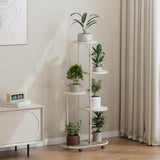 Garvee Soporte para Plantas de Metal de 5 Niveles Escalera Portátil con Ruedas Giratorias Estantería de Hierro para Macetas en Salón Balcón y Terraza Blanco Crema - Blanco