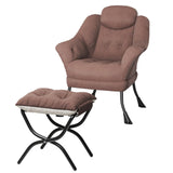 Garvee Sillón Perezoso Ergonómico con Ottoman, Respaldo Curvo, Reposabrazos, Tela de Terciopelo Lavable, Estructura de Acero para Salón y Dormitorio, Color Gris - Café