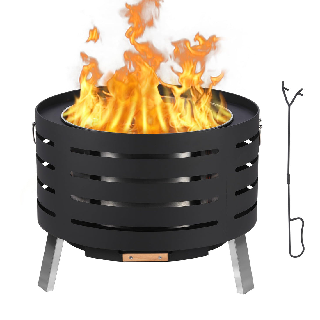 Garvee Brasero Exterior sin Humo 2 en 1 de Acero al Carbono con Tapa de Bambú Convertible en Mesa para Familias en Jardín o Camping 66cm