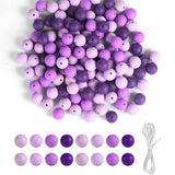 Cuentas de silicona Garvee para pulseras 120 pzs 15 mm, coloridas, redondas, de silicona con cuerda, para joyería y manualidades, lila - Púrpura