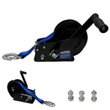 Garvee Winche Manual para Remolque de Barco de 1587.6 kg, Doble Velocidad con Correa de 10 m y 5 cm de Ancho, Acero Galvanizado Resistente a la Corrosión, Azul - Azul