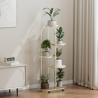 Garvee Soporte para plantas de metal Garvee de 5 niveles con ruedas para uso en interiores y exteriores, 104 cm, Oro champán