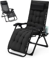 Garvee Silla Lounge Ajustable Plegable para Interior y Exterior, Respaldo 170°, Cojín 10 cm, Acero Reforzado, Ligera y Portátil para Patio y Playa - Black