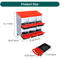 Garvee Caja de Anidación para Pollos 2 Niveles 6 Compartimentos, Acero Galvanizado 0.6mm con Tapa Esmaltada, Techo Impermeable, Bandejas Extraíbles Granjas, Rojo