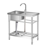 Garvee Fregadero de Acero Inoxidable 304 Independiente Gran Cubeta Grifo Giratorio 360° Tubo de Desagüe Resistente a la Oxidación para Hogar y Comercio Cocina y Exterior 76 × 41 × 76 cm Acero Pulido - Plata-Fregadero Individual