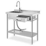 Garvee Fregadero de Acero Inoxidable 201 Serie 2.0, 100.33×49.53×97.79cm, Cubeta Izquierda con Plataforma Derecha, Estante y Cajón Independiente, con Grifo, para Cocina y Lavandería - Plata（Escurridor DERECHA）