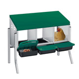 Garvee Caja de Nido para Pollos 3 Compartimentos con Soporte, Metal Zinc Galvanizado Mango de Plástico, Bandeja Deslizante Tapa Protectora, Ventilada Fácil Limpieza, Verde - Verde