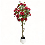 Garvee Árbol Artificial de Rosas de 150 cm con Tronco Realista y Maceta Blanca para Decoración de Interior y Exterior, Rojo y Verde - Maceta blanca