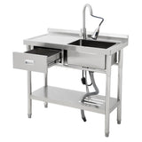Garvee Fregadero de Acero Inoxidable 99 cm con Cajón Izquierdo, Banco de Trabajo, Grifo Frío/Calor para Cocina y Taller, Resistente y Versátil - Cajones a la Izquierda
