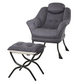 Garvee Silla Lazy Comfy con Otomán Ergonomía y Soporte Tela de Terciopelo Resistente Fácil de Limpiar para Apartamentos y Salas - Gris