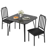 Garvee Conjunto de Comedor Moderno para 2 Personas Mesa con Tablero de Vidrio Negro y 2 Sillas Diseño Compacto