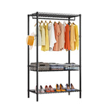Garvee Perchero De Metal Ajustable 180cm Con 3 Niveles, 2 Estantes, Gancho Lateral Para Dormitorio, Acero Resistente Negro