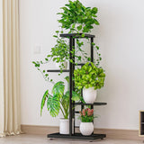 Garvee Estantería de Esquina para Plantas de 4 Niveles de Metal para Interior, Soporte para Plantas de 53 cm para Sala de Estar, Jardín, Balcón, Dormitorio - Gris Oscuro Con Plata