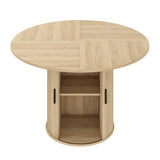 Garvee Mesa De Comedor Redonda 47'' Con Almacenamiento Oculto, Base Pedestal Robusta, Madera Natural, Diseño Escandinavo, Ideal Para Espacios Pequeños, Cocina, Natural Oak - Natural