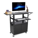 Garvee Carrito AV Multimedia de Metal con Armario de Seguridad y Altura Ajustable, Mueble Auxiliar con Bandeja Extensible para Oficina y Escuela - 