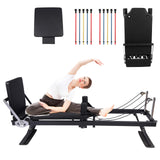 Garvee Máquina De Pilates Reformer Plegable Con Tablero De Salto Y Cuerdas De Resistencia Para Hogar, Marco Metálico Ajustable, Compacta, Negra - 77.5" Negro Con Juego De Cuerdas 2