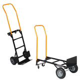 Garvee carro de transporte 2-en-1 plataforma y mano, capacidad 181.0kg, ruedas sólidas antipinchazos, plegable y portátil para viajes y oficina - Negro & Naranja