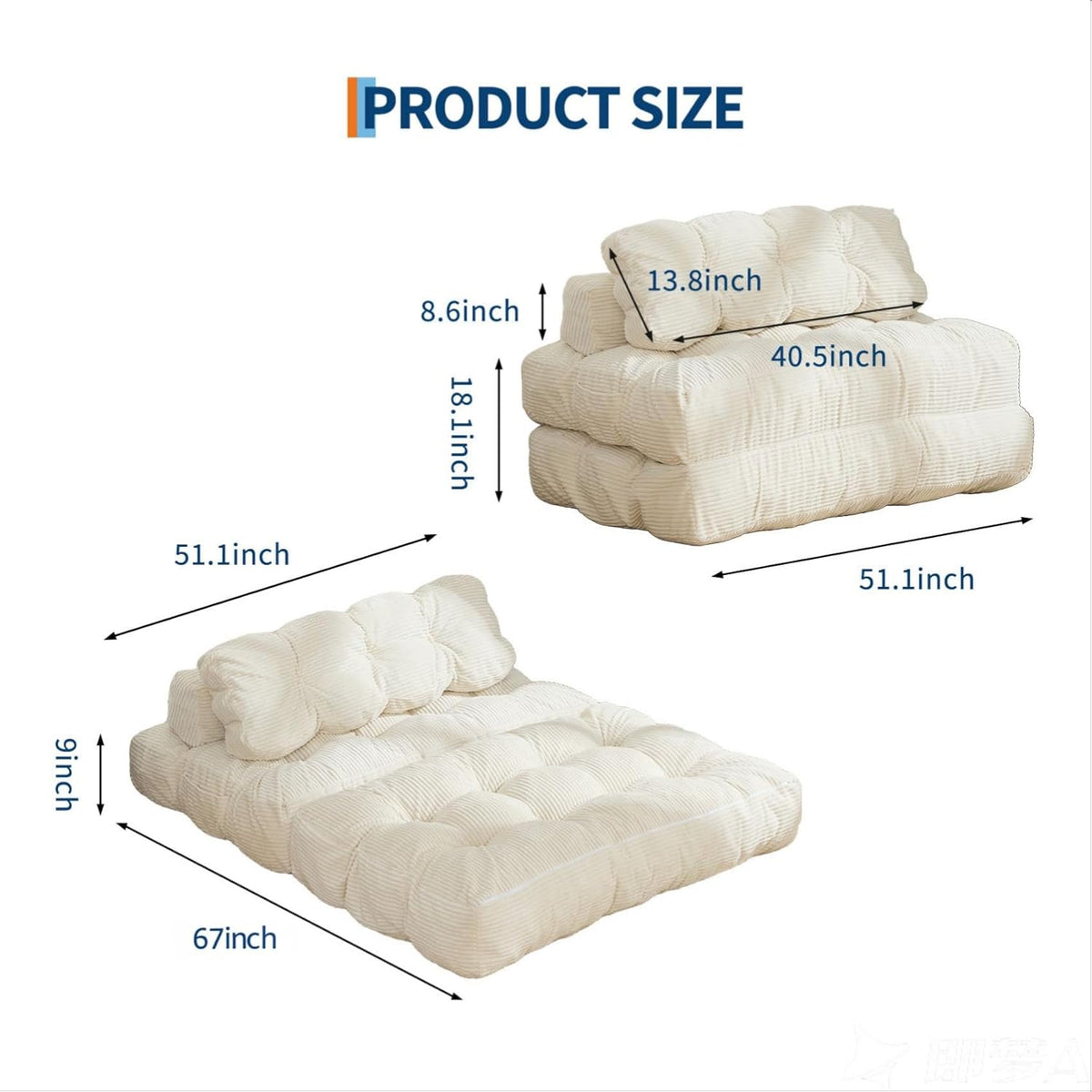 Garvee Sofá Cama Plegable 3-en-1 con Almohada y Espuma Desmenuzada, Tapizado en Corduroy Resistente a Mascotas, para Sala y Dormitorio, Beige Full, Versátil y Cómodo