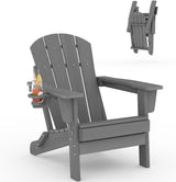 Garvee Silla Adirondack de HDPE Textura de Madera Plegable con Portavasos para Terrazas 76x74x90cm - Gris