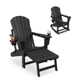 Garvee Silla Adirondack Plegable 4 en 1 con Reposapiés Retráctil y Porta Vasos para Patio y Jardín, HDPE Resistente, Base Desmontable, Color Natural - Negro