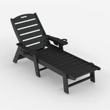 Garvee Chaise Lounge Exterior HDPE Ajustable 5 Posiciones Portavasos Versátil 198 × 60 × 32 cm Ideal Piscinas Jardines - Negro