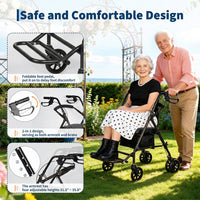 Garvee Caminador de Movilidad Plegable de Acero con Asiento y 4 Ruedas Sistema de Doble Freno Soporta 136kg Altura Ajustable 80.5-91cm Negro