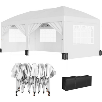 Garvee Carpa Plegable 3x6m Resistente e Impermeable Cenador para Eventos y Jardín con 6 Paredes Laterales Cenador Plegable de Acero con Protección UV 50+ Blanco