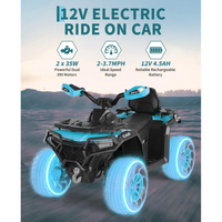 Garvee Quad Eléctrico Infantil 12V Todo Terreno Azul Turquesa, 2 Motores Potentes, Control Parental, Suspensión, LED, Bluetooth, USB para Niños 3-8 Años
