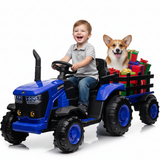 Garvee Tractor Eléctrico 12V, Remolque Desmontable, Doble Motor 35W, 3 Velocidades, Luces LED, Control Remoto, 3-6 años, Jardín, Azul - Azul