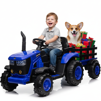 Garvee Tractor Eléctrico 12V, Remolque Desmontable, Doble Motor 35W, 3 Velocidades, Luces LED, Control Remoto, 3-6 años, Jardín, Azul