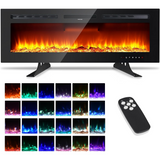 Garvee Chimenea Eléctrica 3D de Pared 127cm 900/1800W 220V Enchufe Europeo 12 Modos LED Diseño Delgado Color Negro - Negro