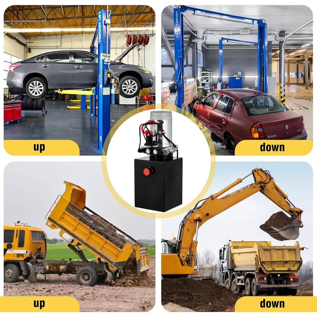 Garvee Unidad de Potencia Hidráulica 12V 2.2KW Doble Efecto con Tanque de Acero 4L - Bomba Hidráulica para Remolque Volquete, Elevador de Coches y Maquinaria
