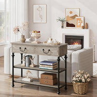 Garvee Mesa Consola Estrecha con 2 Cajones y Estantes, para Pasillos y Salas, Estilo Industrial Moderno, MDF y Tablero de Partículas, Gris Rústico, 100×30×80 cm