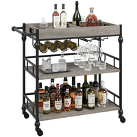 Garvee Carrito de Bebidas Industrial Gris con Ruedas Camarera de Cocina 3 Niveles con Bandeja Extraíble Soporte para Copas y Botellero para Salón y Comedor