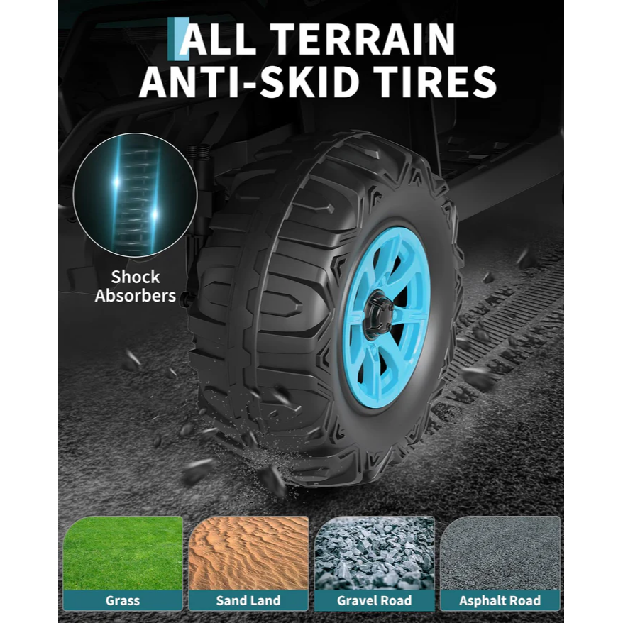 Garvee Quad Eléctrico Infantil 12V Todo Terreno Azul Turquesa, 2 Motores Potentes, Control Parental, Suspensión, LED, Bluetooth, USB para Niños 3-8 Años