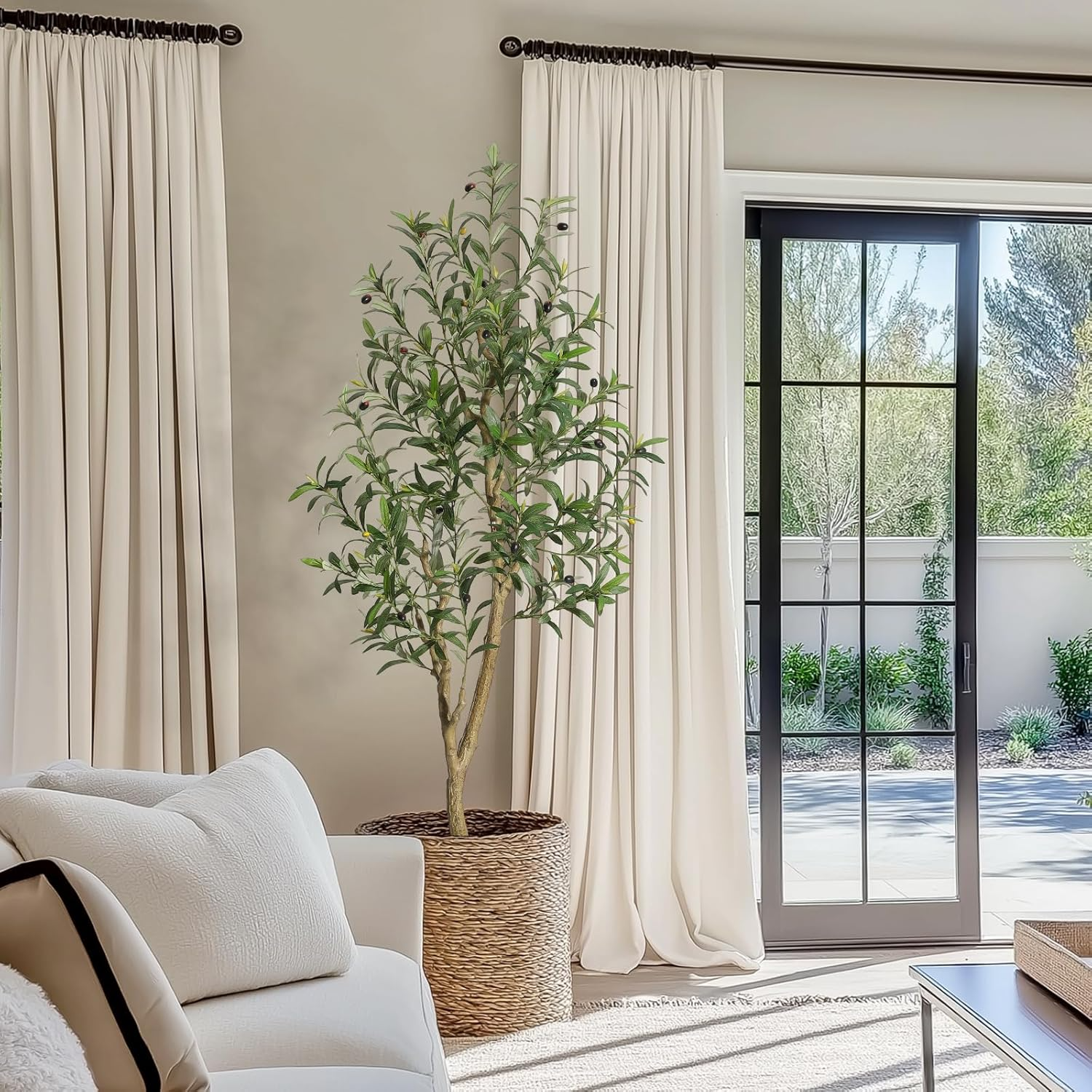 Garvee Árbol de Olivo Artificial Interior 183 cm - Follaje Realista, Tronco Natural, Seda Falsa, Maceta Blanca - Ideal para Hogar y Oficina