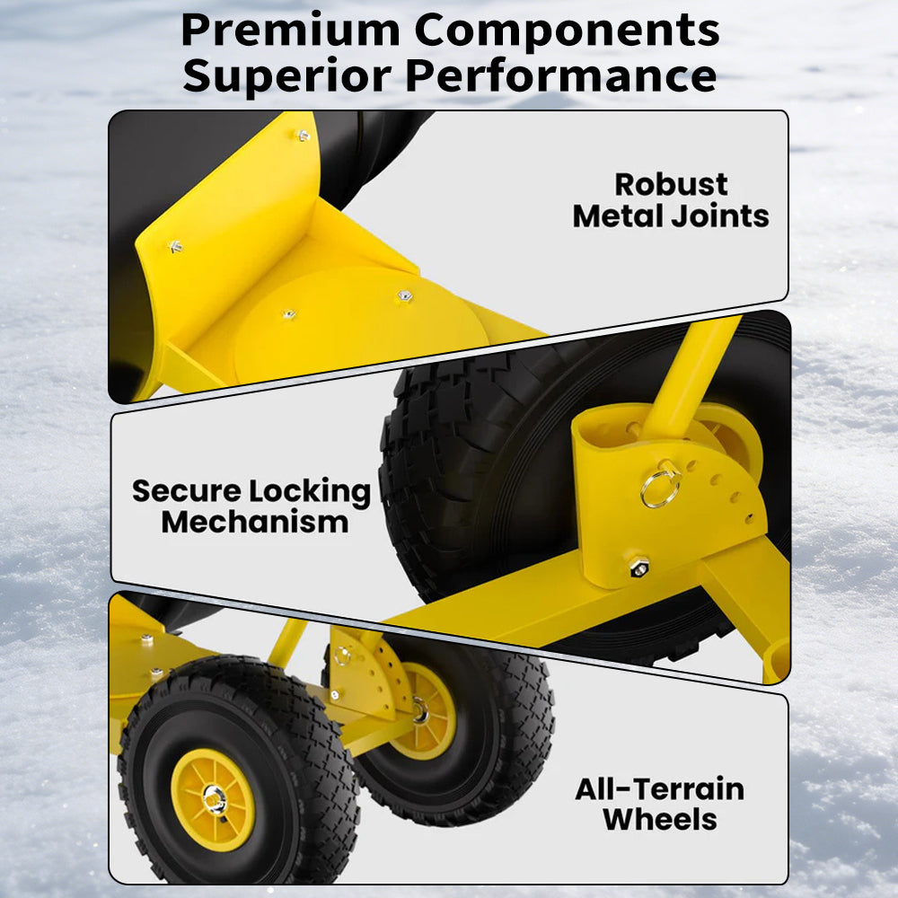 Garvee Empujador de Nieve de Acero 91.44 Cm con Ruedas, Hoja Ajustable, Mango Ergonómico y Base Protectora, Armazón Resistente para Conductores en Entradas de Vehículos, Amarillo