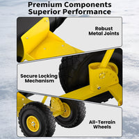 Garvee Empujador de Nieve de Acero 91.44 Cm con Ruedas, Hoja Ajustable, Mango Ergonómico y Base Protectora, Armazón Resistente para Conductores en Entradas de Vehículos, Amarillo