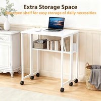 Garvee Escritorio Plegable con Ruedas y Estante de Almacenamiento de 63x50x75 cm, Mesa de Ordenador Compacta de Color Blanco