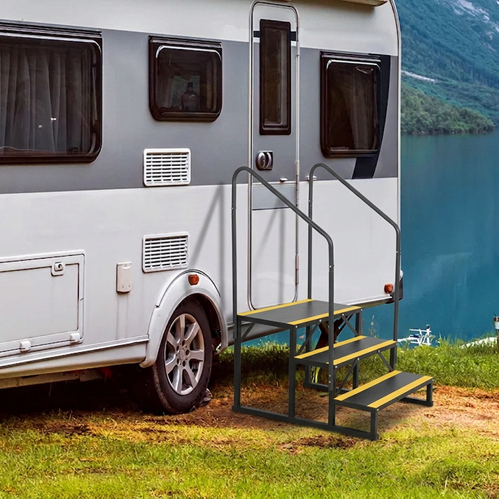 Garvee Escalera de 3 Pasos para RV y Piscina con Doble Barandilla, Acero Antideslizante, Negro y Amarillo
